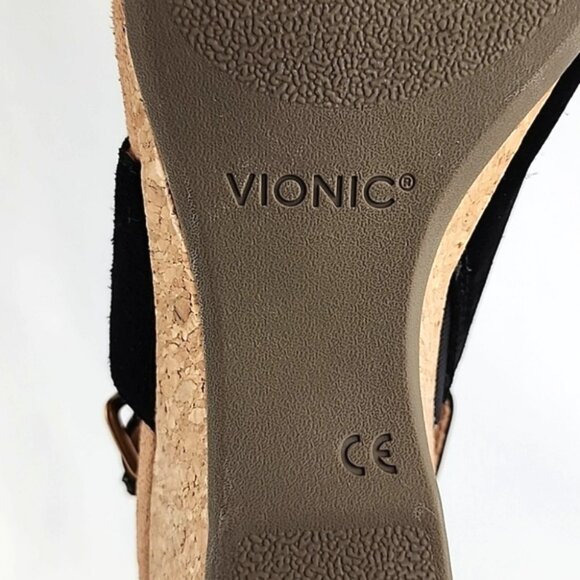 Vionic Marian Black Suede Slingback Strap Sandals Wedge Cork Soles Size 9 - Picture 10 of 16